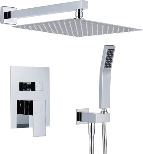 Regenduschsystem 12 Zoll Duschkombinationsset Gebürstetes Gold Wandarmatur Badarmaturen Mit Regenduschkopf Und Handbrause, Chrome von Generic