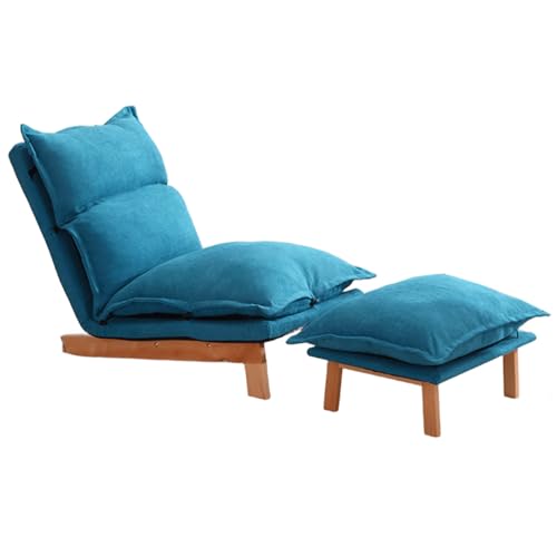 Relaxsessel mit Hocker Modern Untergestell aus Massivholz 90°-180° Verstellbare Rückenlehne Abnehmbar und Waschbar Lesesessel für Wohnzimmer, Schlafzimmer(Blue) von Generic