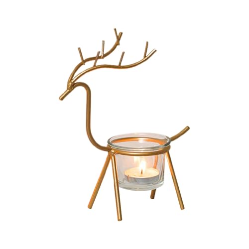 Rentier-Kerzenhalter – Weihnachts-Teelicht-Kerzenhalter, Goldener Hirsch-Votivkerzenständer Aus Metall | Rentier-Kerzenhalter Mit Kerzenbecher Aus Glas | Festliche Tafelaufsatz-Dekoration Für Zuhause, Rentier-Kerzenhalter – Weihnachts-Teelicht-Kerzenhalter, Goldener Hirsch-Votivkerzenständer Aus Metall | Rentier-Kerzenhalter Mit Kerzenbecher Aus Glas | Festliche Tafelaufsatz-Dekoration Für Zuhause, von Generic