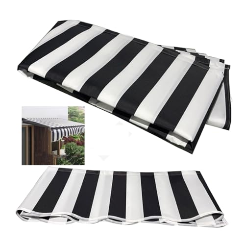 Replacement Canopy Cover for Retractable Awning - 100% Waterproof Polyester Fabric (280g) for Patio Parasol - Black & White Stripes Size: 6x3.5m von Generic