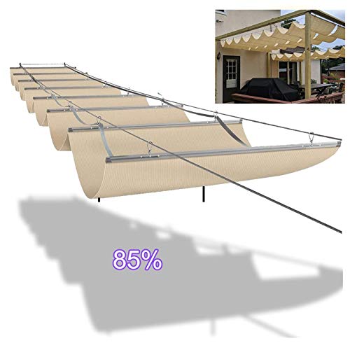 Retractable Sun Shade Sail Wave Design Sliding Roller Blind with Mounting Kit for Pergola Canopy UV Protection 55 Sizes Available (Beige 1.1x3m) von Generic