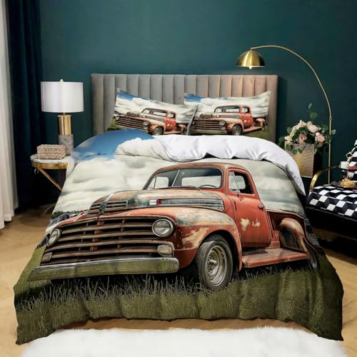 Oldtimer LKW Bettbezug-Set 135 x 200 cm, Retro Print Baumwolle Polyester Bettwäsche Set - Weiches Mikrofaser Bettbezug für Erwachsene Schlafzimmer Dekoration Oldtimer LKW Bettbezug-Set 135 x 200 cm, Retro Print Baumwolle Polyester Bettwäsche Set - Weiches Mikrofaser Bettbezug für Erwachsene Schlafzimmer Dekoration von Generic