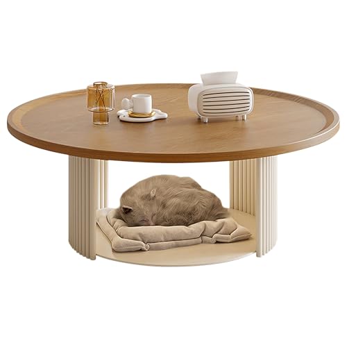 Retro Couchtisch Rund mit 2.5cm Dicker Tischplatte Moderner Wohnzimmertisch Multifunktionaler Kleiner Kaffeetisch für Wohnzimmer und Kleine Wohnungen(Beige,60 * 60 * 37cm) von Generic