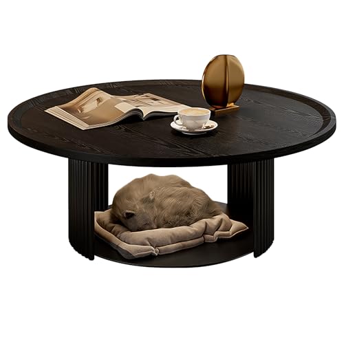 Retro Couchtisch Rund mit 2.5cm Dicker Tischplatte Moderner Wohnzimmertisch Multifunktionaler Kleiner Kaffeetisch für Wohnzimmer und Kleine Wohnungen(Black,80 * 80 * 37cm) von Generic