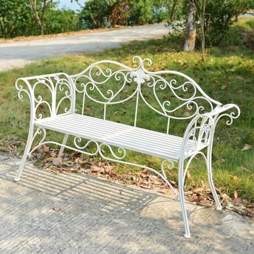 Retro-Gartenbänke Aus Metall Im Abverkauf, 2-Sitzer Mit Gebogenem Rücken- Und Armlehnen-Design, Gartenbank Aus Gusseisen Oder Aluminium Für Garten, Terrasse, Veranda Und Hof(Wit) von Generic