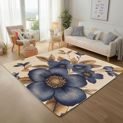Retro Hibiskus Blätter Teppich Läufer 80x150cm – Orientalische Kunstblumen Kurzflor Waschbar Teppich, Pflegeleicht, Extra Weich – Für Flur, Küche, Schlafzimmer Teppiche von Generic