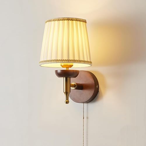 Retro Holz Wand Scoe Gold Nachttisch Wandleuchte Mit Zugkettenschalter Und Plissiertem Stoffschirm, Vintage Walnussholz Wandleuchte Mid Century Rustikal E27 Fest Verdrahtet Scoes Für SCHL, A Retro Holz Wand Scoe Gold Nachttisch Wandleuchte Mit Zugkettenschalter Und Plissiertem Stoffschirm, Vintage Walnussholz Wandleuchte Mid Century Rustikal E27 Fest Verdrahtet Scoes Für SCHL, A von Generic