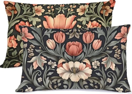Retro Kissenbezug 30 x 50 Anlage Kissen 30x50, Leinen KopfKissenbezug 2er Set Kissenbezüge mit Reißverschluss, Zierkissenbezüge Seitenschläferkissen Bezug Dekokissen, für Deko Wohnzimmer Zimmer R-271 von Generic