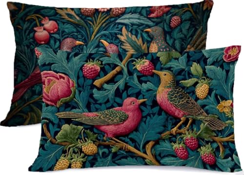 Retro Kissenbezug 30 x 50 Vogel Kissen 30x50, Leinen KopfKissenbezug 2er Set Kissenbezüge mit Reißverschluss, Zierkissenbezüge Seitenschläferkissen Bezug Dekokissen, für Deko Wohnzimmer Zimmer R-262 von Generic