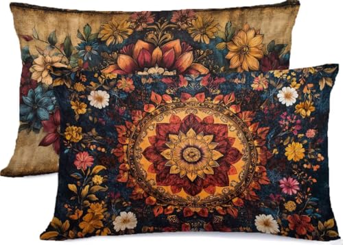 Retro Kissenbezug 50 x 70 Mandala Kissen 50x70, Leinen KopfKissenbezug 2er Set Kissenbezüge mit Reißverschluss, Zierkissenbezüge Seitenschläferkissen Bezug Dekokissen, für Deko Wohnzimmer Zimmer R-256 von Generic