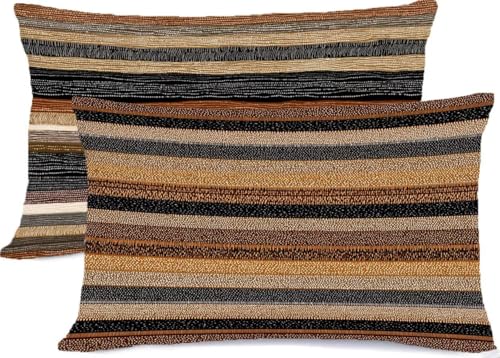 Retro Kissenbezug 50 x 70 Streifen Kissen 50x70, Leinen KopfKissenbezug 2er Set Kissenbezüge mit Reißverschluss, Zierkissenbezüge Seitenschläferkissen Bezug Dekokissen für Deko Wohnzimmer Zimmer R-268 von Generic