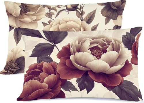 Retro Kissenbezug 50 x 75 Beige Kissen 50x75, Leinen KopfKissenbezug 2er Set Kissenbezüge mit Reißverschluss, Zierkissenbezüge Seitenschläferkissen Bezug Dekokissen, für Deko Wohnzimmer Zimmer R-258 von Generic