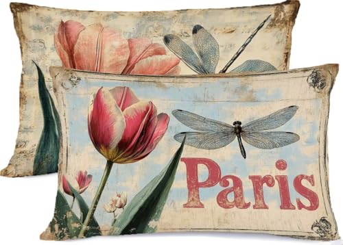 Retro Kissenbezug 50 x 80 Anlage Kissen 50x80, Leinen KopfKissenbezug 2er Set Kissenbezüge mit Reißverschluss, Zierkissenbezüge Seitenschläferkissen Bezug Dekokissen, für Deko Wohnzimmer Zimmer R-274 von Generic