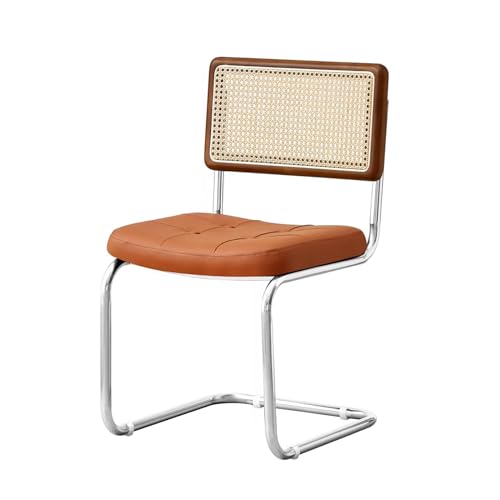 Retro-Küchenstühle aus der Mitte des Jahrhunderts – 2er-Set, Esszimmerstühle aus braunem Kunstleder mit Rattan-Rückenlehne für Zuhause, Wohnzimmer, gepolsterte Sitzfläche (Orange, von Generic