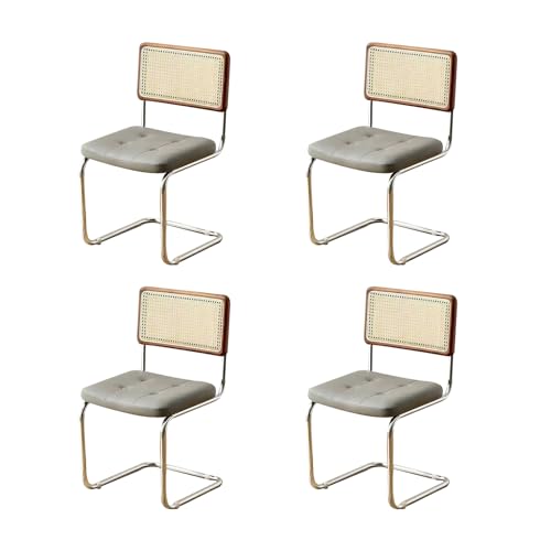 Retro-Küchenstühle aus der Mitte des Jahrhunderts – 2er-Set, Esszimmerstühle aus braunem Kunstleder mit Rattan-Rückenlehne für Zuhause, Wohnzimmer, gepolsterte Sitzfläche (graues 4 von Generic