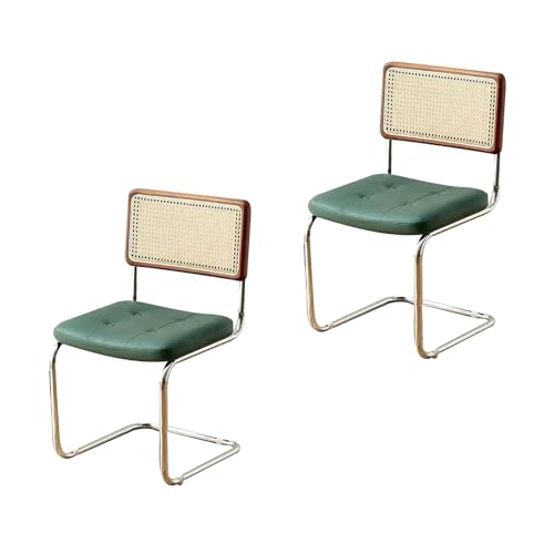 Retro-Küchenstühle aus der Mitte des Jahrhunderts – 2er-Set, Esszimmerstühle aus braunem Kunstleder mit Rattan-Rückenlehne für Zuhause, Wohnzimmer, gepolsterte Sitzfläche (grünes 2 von Generic