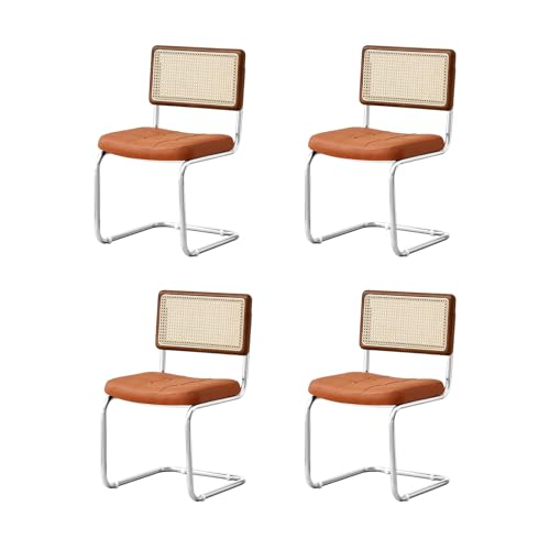 Retro-Küchenstühle aus der Mitte des Jahrhunderts – 2er-Set, Esszimmerstühle aus braunem Kunstleder mit Rattan-Rückenlehne für Zuhause, Wohnzimmer, gepolsterte Sitzfläche (orangefa von Generic