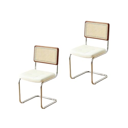 Retro-Küchenstühle aus der Mitte des Jahrhunderts – 2er-Set, Esszimmerstühle aus braunem Kunstleder mit Rattan-Rückenlehne für Zuhause, Wohnzimmer, gepolsterte Sitzfläche (weißes 2 von Generic