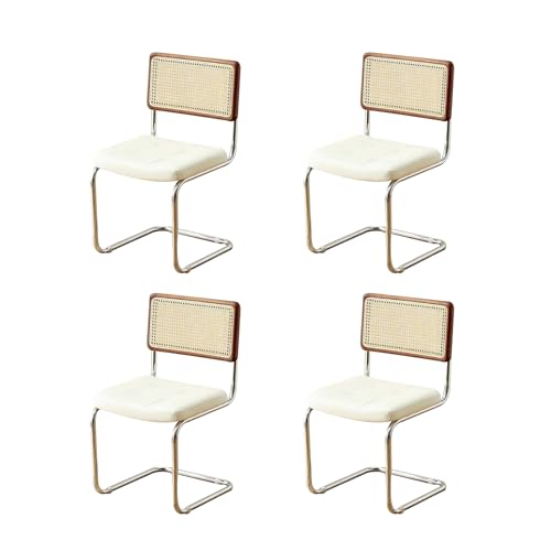 Retro-Küchenstühle aus der Mitte des Jahrhunderts – 2er-Set, Esszimmerstühle aus braunem Kunstleder mit Rattan-Rückenlehne für Zuhause, Wohnzimmer, gepolsterte Sitzfläche (weißes 4 von Generic