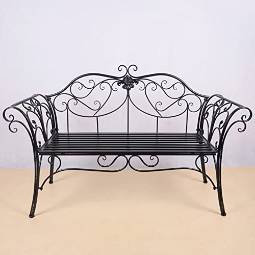 Retro Metal Outdoor Garden Bench with Curved Backrest and Armrest Easy Assembly 2-Sitzer (schwarz) von Generic