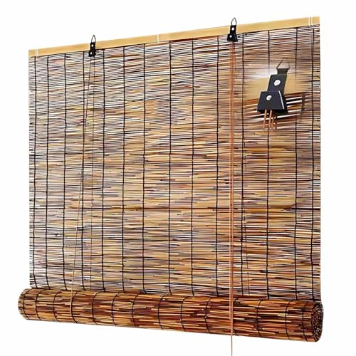 Retro Natural Bambusrollo Sonnenschutz Schilfvorhänge Handgewebter Bambus Rollo Jalousine Lichtfilter Raffrollos mit Lifter für Fenster Pavillon(110x270CM(WxH)) von Generic