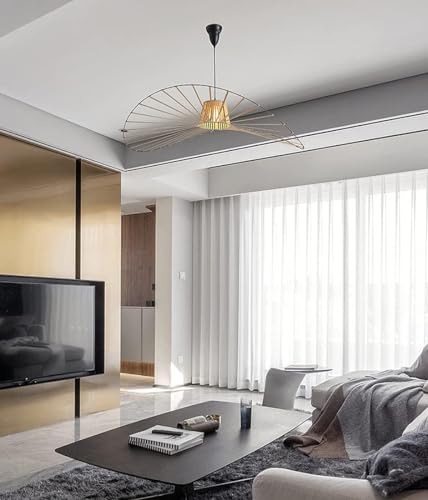 Retro Pendelleuchte, Led Hängelampe Vintage Wohnzimmer Vertigo Kronleuchter (licht Höhenverstellbar) Hängelampe Fiberglas Hut Design E27 Faserstoff Für Restaurant Schatten, Brown, 120CM von Generic