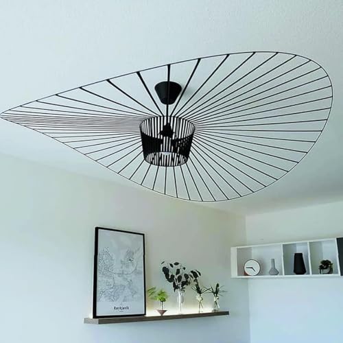 Retro Pendelleuchten, Retro Kronleuchter Vertigo Lampe Vintage Replik Deckenleuchten Glas Polyurethan, Stoff Hut Modernes Design Wohnzimmer Küche Badezimmer Beleuchtung, E27, Black, 140CM von Generic