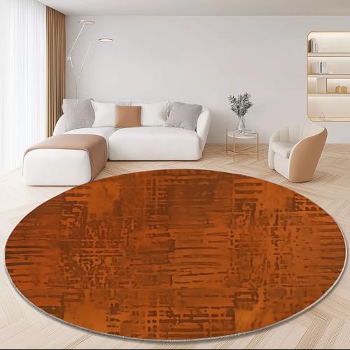 Retro Rund Teppich 200 cm Linien Gesprenkelt Textur Teppiche Plüsch Flauschig Weich Teppich Waschbar Modern Wohnzimmer Schlafzimmer Kinderzimmer Dekorative Küche Fußmatte Orange Farbe von Generic