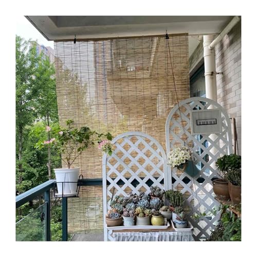 Retro Schilf Vorhang Sonnenschutz Bambus Rollo Anpassbar Blickdicht Wetterfest für Garten Terrasse Balkon Fenster Innen Außen(W45xH180 cm) von Generic