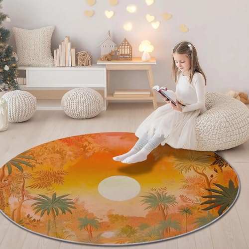 Retro Tropische Pflanzen Palmen Sonne Waschbarer Teppich Rund 80 cm Orange Grün Runder Rutschfester Kurzflor Teppiche, Wohnzimmer Schlafzimmer Esszimmer Büro Retro Tropische Pflanzen Palmen Sonne Waschbarer Teppich Rund 80 cm Orange Grün Runder Rutschfester Kurzflor Teppiche, Wohnzimmer Schlafzimmer Esszimmer Büro von Generic