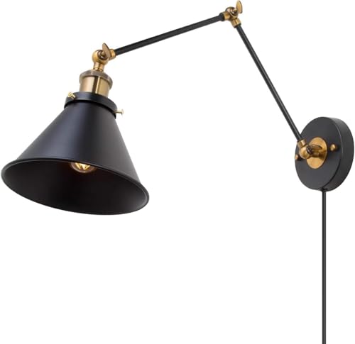 Retro Verstellbare Doppelschwingarm-Wandleuchte Industrielle Wandleuchte Mit Netzkabel Mit Schalter Und Stecker Für Arbeitszimmer Küche Esszimmer Schlafzimmer Restaurants, Black von Generic