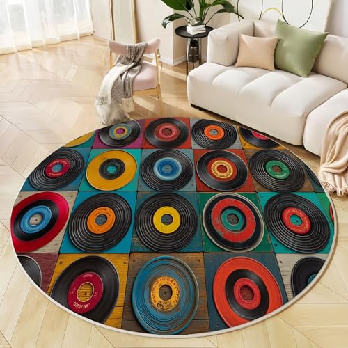 Retro-Vinyl-Schallplatten Waschbarer Teppich Rund 240 cm Runder Wohnzimmer Rutschfester Tepich Kurzflor Carpet Living Room Bedroom Esszimmer Teppiche Büro, Gemischte Farben, Musikkunst Retro-Vinyl-Schallplatten Waschbarer Teppich Rund 240 cm Runder Wohnzimmer Rutschfester Tepich Kurzflor Carpet Living Room Bedroom Esszimmer Teppiche Büro, Gemischte Farben, Musikkunst von Generic