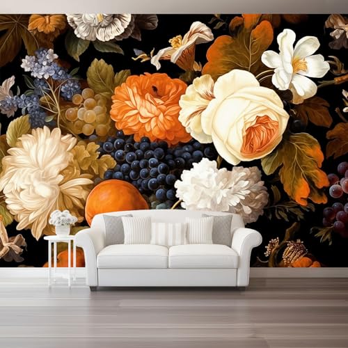 Retro Vlies Fototapete 400 X 280 Cm Orange Blumen Früchte - 3D Effekt Fototapeten Vliestapete Xxl Wandtapete Motivtapeten Wanddekoration Wohnzimmer Schlafzimmer Retro Vlies Fototapete 400 X 280 Cm Orange Blumen Früchte - 3D Effekt Fototapeten Vliestapete Xxl Wandtapete Motivtapeten Wanddekoration Wohnzimmer Schlafzimmer von Generic
