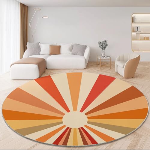 Retro Weich Teppich Rund 160 cm Streifen Strahlung Warmer Ton, Waschbar rutschfest Wohnzimmerteppich Robuster Flauschiger Rund Teppiche Orange Farbe Bedruckt Teppich Für Esszimmer Schlafzimmer Retro Weich Teppich Rund 160 cm Streifen Strahlung Warmer Ton, Waschbar rutschfest Wohnzimmerteppich Robuster Flauschiger Rund Teppiche Orange Farbe Bedruckt Teppich Für Esszimmer Schlafzimmer von Generic