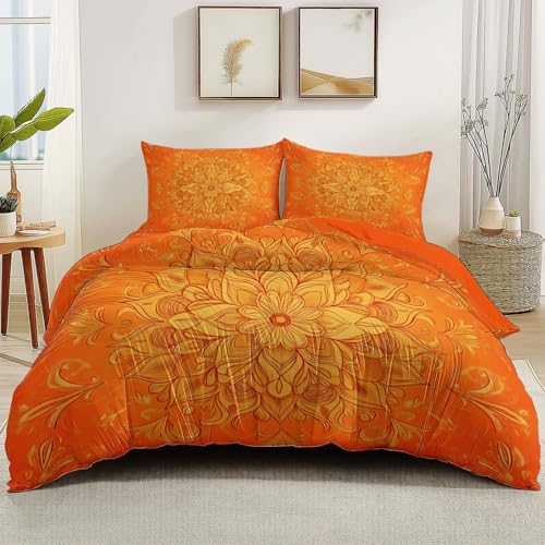 Reversibler Bettwäsche-Set 135 x 200 cm Muster Bettbezug Geometrisches einfaches Mandala, Weich Mikrofaser Bettbezug Set für Kinder, Teenager Erwachsene Schlafzimmer orange Farbe von Generic
