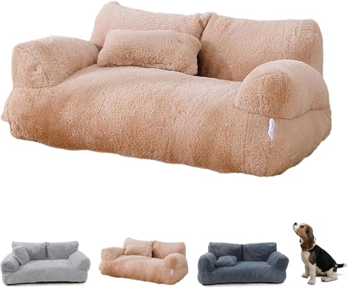 Revuera Haustiersofa, Beruhigendes Hundebett Flauschiges Plüsch-haustiersofa, Waschbares Welpenschlafbett Katzencouch Haustierschlafsofa Für Große Kleine Hunde Und Katzen, Khaki, 80 * 58 * 30cm von Generic