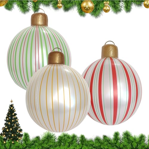 Riesen Weihnachtskugel | 40 cm Weihnachtsdekoration | 3 Stück Streifen PVC Aufblasbar für Innen Außen | Für Haus Garten Terrasse Patio von Generic
