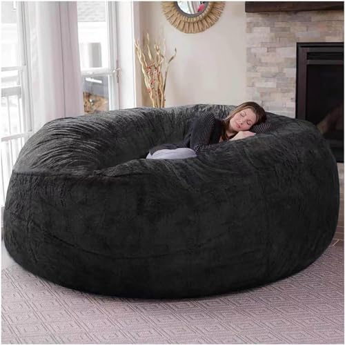 Riesiger Pelz Sitzsack Stuhl Für Erwachsene Wohnzimmermöbel Große Runde Weich Flauschige Kunstpelz Sitzsack Lazy Schlafsofa Bettbezug, Black, 5ft von Generic