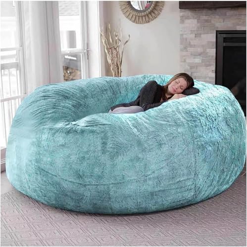 Riesiger Pelz Sitzsack Stuhl Für Erwachsene Wohnzimmermöbel Große Runde Weich Flauschige Kunstpelz Sitzsack Lazy Schlafsofa Bettbezug, Blue, 7ft von Generic