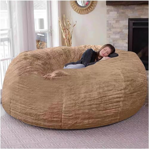 Riesiger Pelz Sitzsack Stuhl Für Erwachsene Wohnzimmermöbel Große Runde Weich Flauschige Kunstpelz Sitzsack Lazy Schlafsofa Bettbezug, Brown, 7ft von Generic