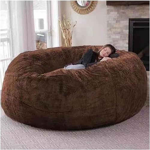 Riesiger Pelz Sitzsack Stuhl Für Erwachsene Wohnzimmermöbel Große Runde Weich Flauschige Kunstpelz Sitzsack Lazy Schlafsofa Bettbezug, Dark Brown, 6ft von Generic