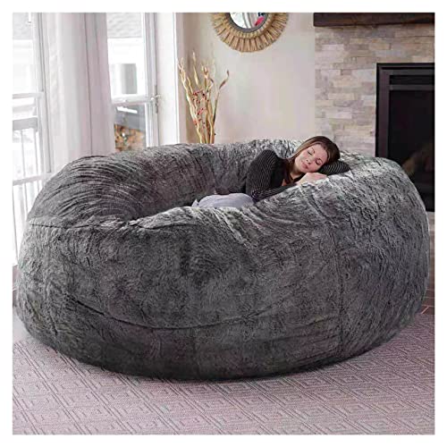 Riesiger Pelz Sitzsack Stuhl Für Erwachsene Wohnzimmermöbel Große Runde Weich Flauschige Kunstpelz Sitzsack Lazy Schlafsofa Bettbezug, Grey, 6ft von Generic