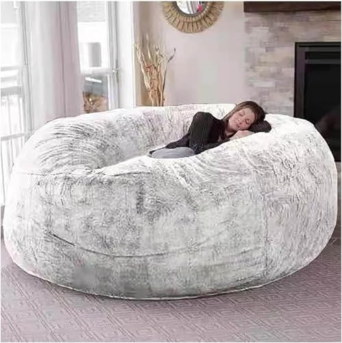 Riesiger Pelz Sitzsack Stuhl Für Erwachsene Wohnzimmermöbel Große Runde Weich Flauschige Kunstpelz Sitzsack Lazy Schlafsofa Bettbezug, White, 7ft von Generic