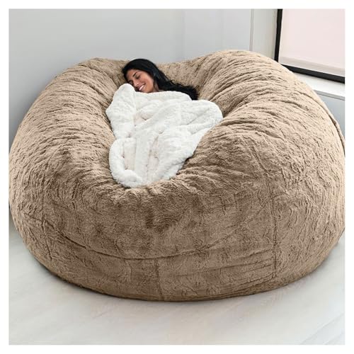 Riesiger Sitzsack Aus Fell Für Erwachsene Wohnzimmermöbel Großer Runder Weicher Flauschiger Sitzsack Aus Kunstfell Lazy Sofa Bettbezug (ohne Polsterung), Mehrere Farben Zur Auswahl von Generic
