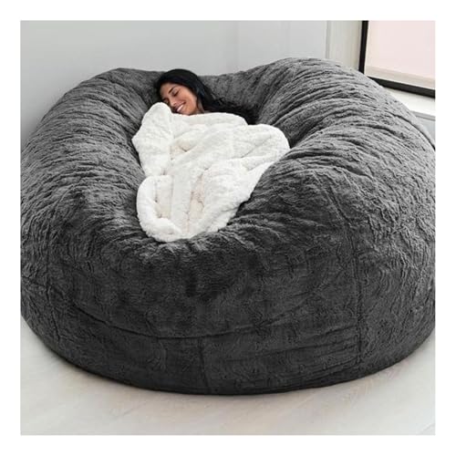 Riesiger Sitzsack Aus Fell Für Erwachsene Wohnzimmermöbel Großer Runder Weicher Flauschiger Sitzsack Aus Kunstfell Lazy Sofa Bettbezug (ohne Polsterung), Mehrere Farben Zur Auswahl von Generic