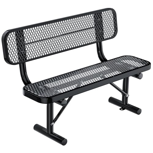 Robuste Parkbank Mit Tragbarem Rückenrahmen, Gartenbank Aus Metall Mit Rückenlehne for Den Außenbereich, Außenbank Aus Stahlgitter for Rasen, Terrasse, Veranda, Park, Hof(Schwarz,244cm) von Generic