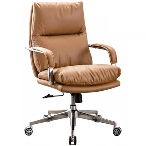Robuster Chefsessel Aus Echtem Leder – 360° Drehbarer, Verstellbarer Managersitz Mit Wippfunktion(Beige Chair) von Generic