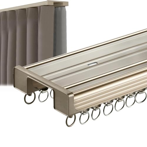 Robustes Doppelläufig-Vorhangschienen-Set 1-5m Deckenvorhangschienensystem Aluminium Raumteiler Gardinenstange Für Wohnzimmer Und Schlafzimmer(Champagne,120cm) von Generic