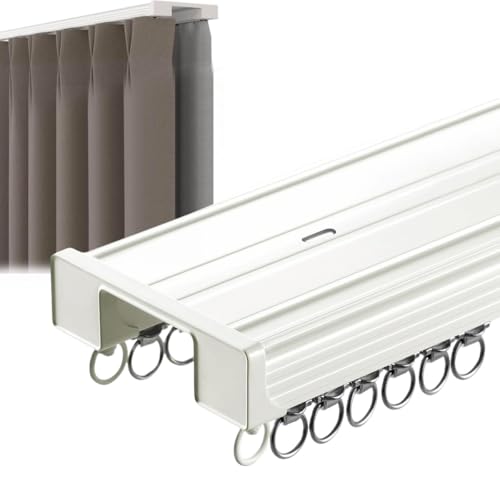 Robustes Doppelläufig-Vorhangschienen-Set 1-5m Deckenvorhangschienensystem Aluminium Raumteiler Gardinenstange Für Wohnzimmer Und Schlafzimmer(Weiss,310cm) von Generic