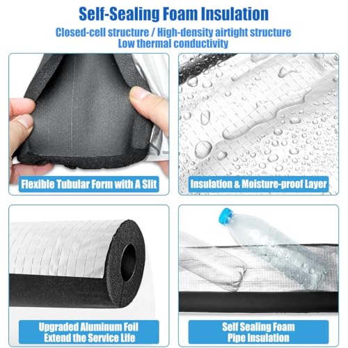 Rohrisolierung Schwarz Rohrschale, Innendurchmesser 16/22/27/34/43.0/48/60/76/89/114mm, Dicke 10-30mm Isoliertes Rohr Schwamm mit Alufolie für den Außen und Innenbereich(48mm*15mm*0.95m) von Generic